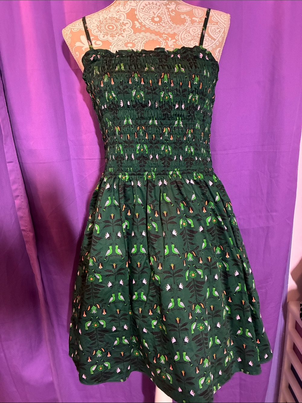 Amazon Essentials Dark Green Floral Smocked Sundress